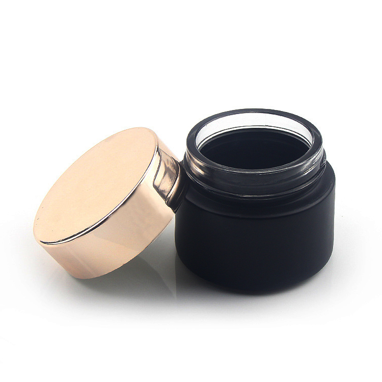 20ml 30ml 50ml Wide Mouth Black Skin Care Cream Packaging Glass Jar with Golden Cap for Cosmetics