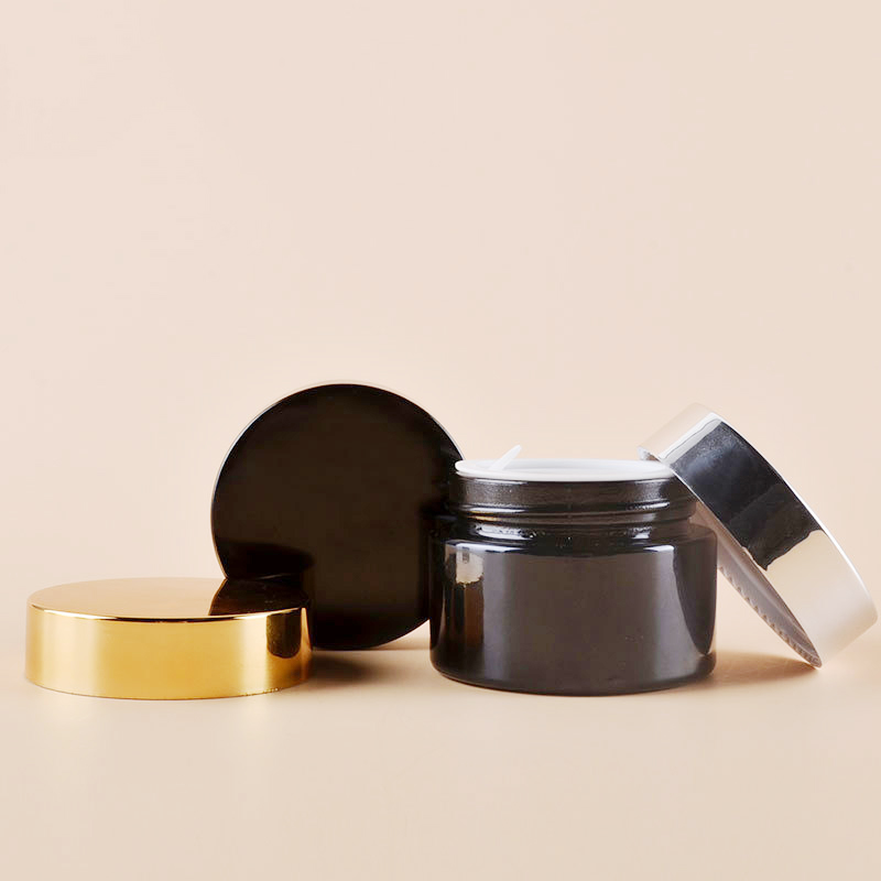 20ml 30ml 50ml Wide Mouth Black Skin Care Cream Packaging Glass Jar with Golden Cap for Cosmetics