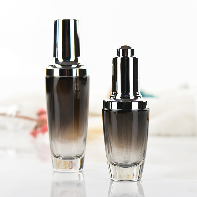 20ml 30ml 50ml black glass bottle with push button dropper cap for essential oil clear cosmetics serum bottle with glass pipette