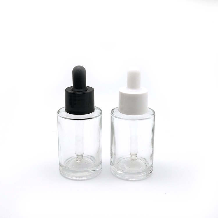 20ml 30ml 50ml clear cosmetic thick glass essential oil plastic white black dropper bottle
