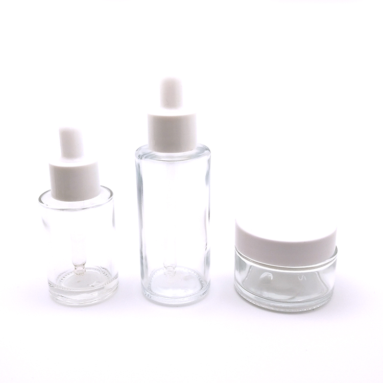 20ml 30ml 50ml clear cosmetic thick glass essential oil plastic white black dropper bottle
