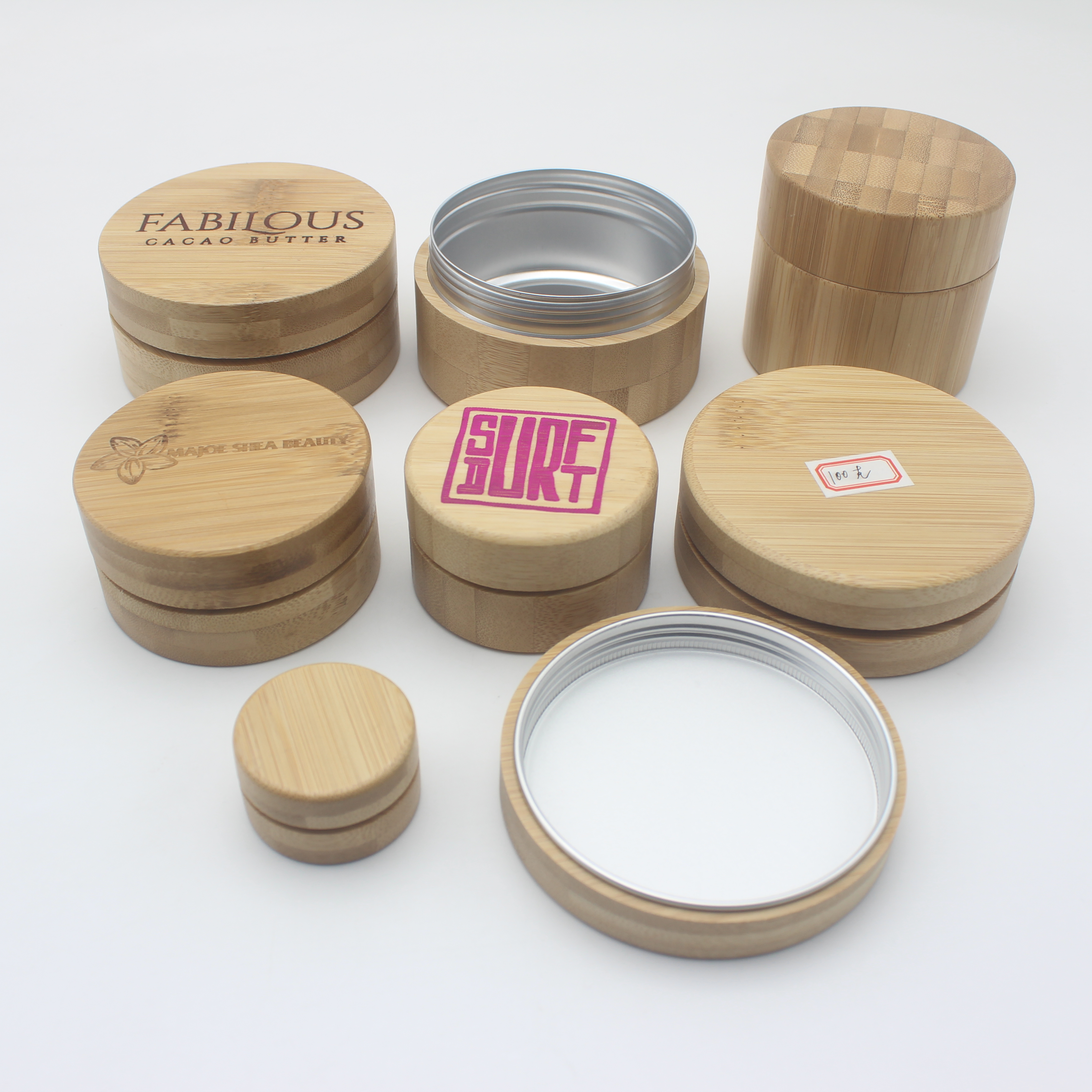 20ml 30ml 50ml cosmetic cream body butter bamboo aluminum jar beard balm packaging BP-292K