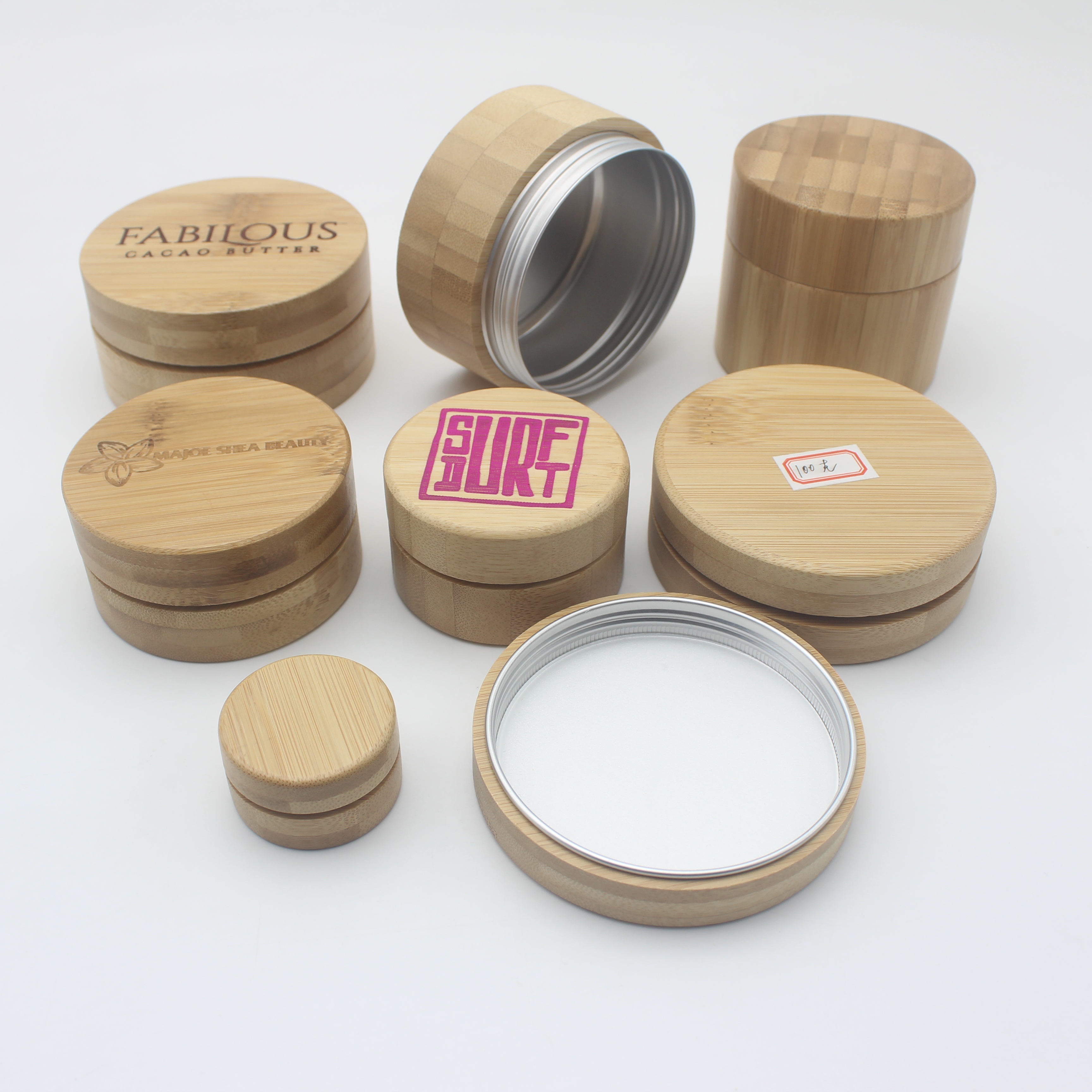 20ml 30ml 50ml cosmetic cream body butter bamboo aluminum jar beard balm packaging BP-292K
