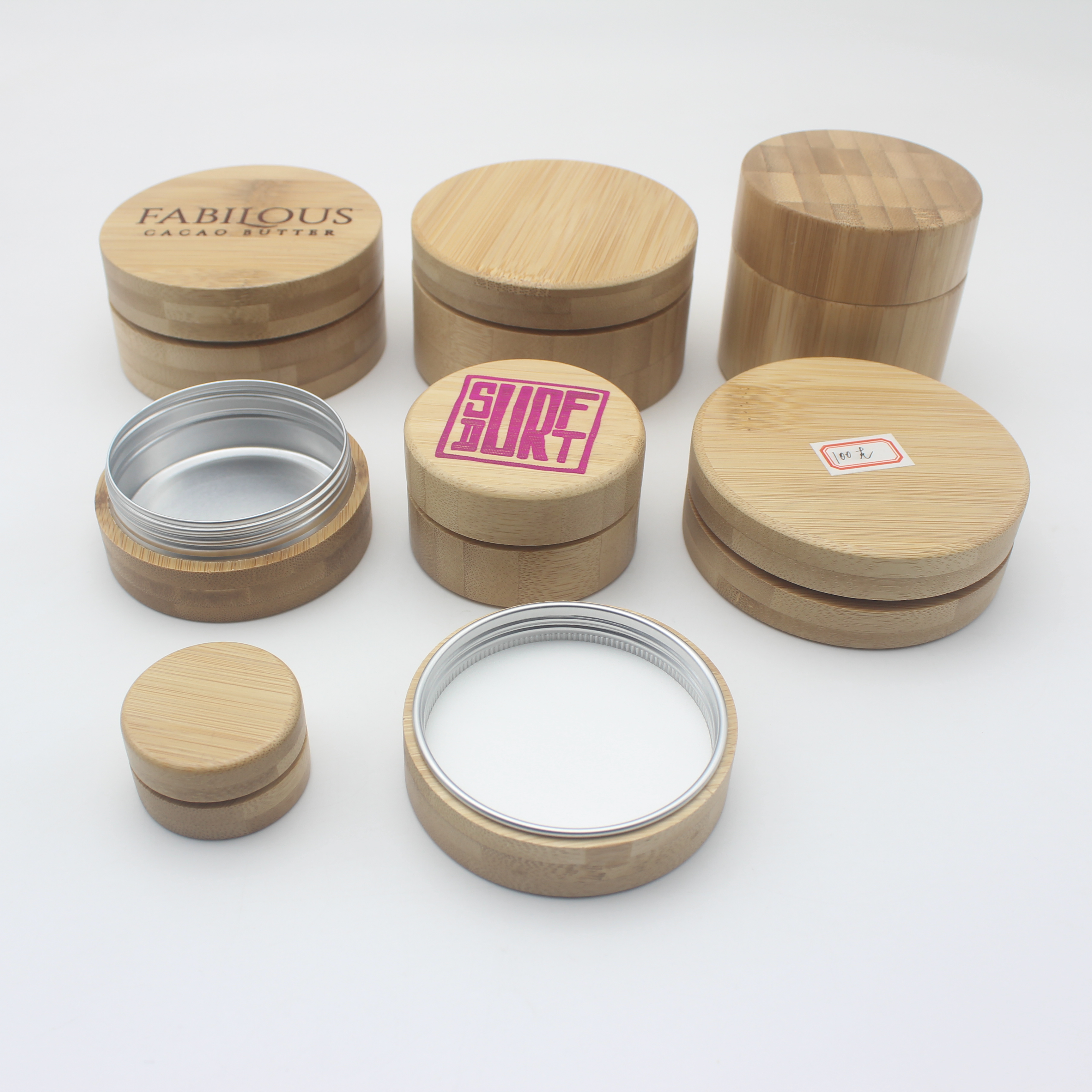 20ml 30ml 50ml cosmetic cream body butter bamboo aluminum jar beard balm packaging BP-292K
