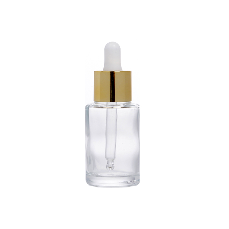 20ml 30ml Clear Glass Bottle Press Essential Oil Bottles Glass Dropper Cosmetic Container With Silver Gold Cap