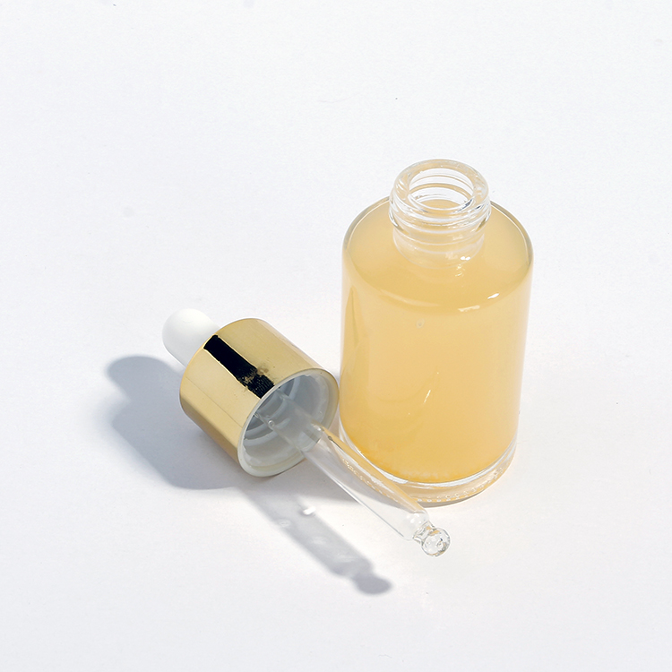 20ml 30ml Clear Glass Bottle Press Essential Oil Bottles Glass Dropper Cosmetic Container With Silver Gold Cap