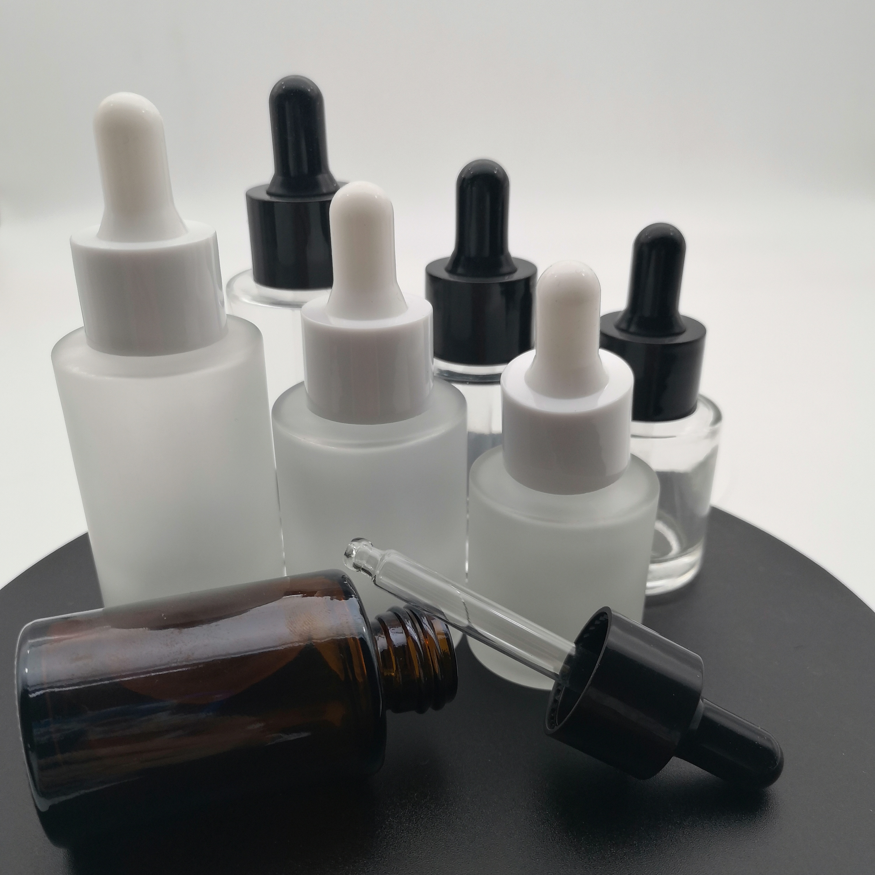 20ml 30ml clear frosted flat shoulder glass dropper bottle for essential oil