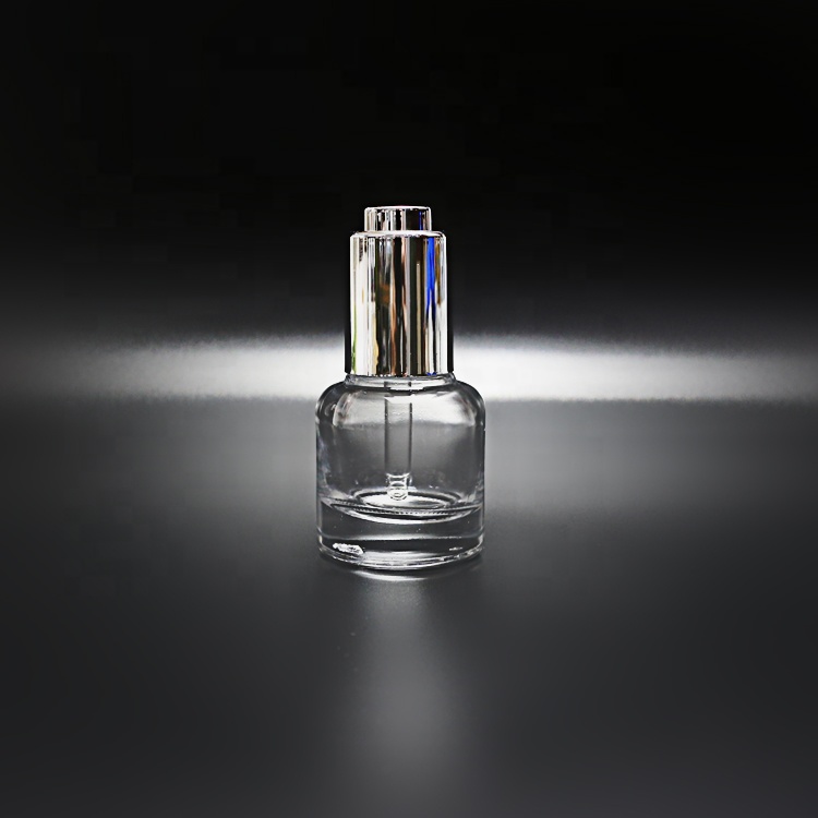20ml Clear glass bottle with silver push button dropper