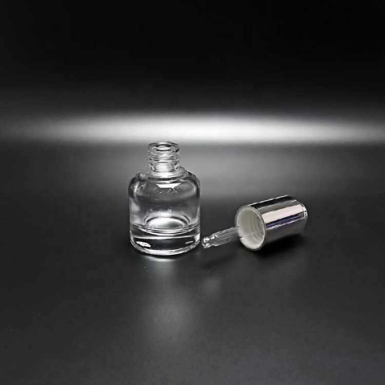 20ml Clear glass bottle with silver push button dropper