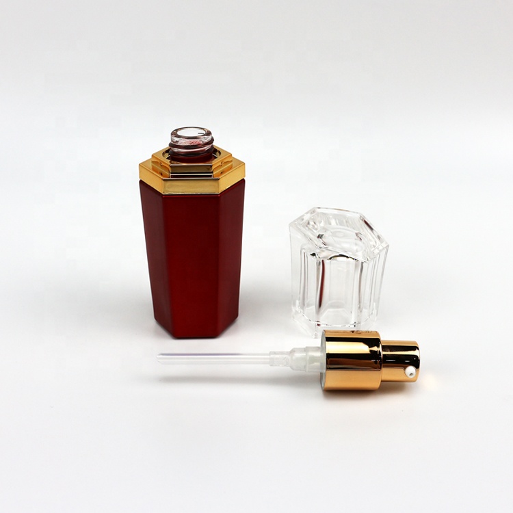 20ml High-end red glass perfume lotion bottle with transparent cap