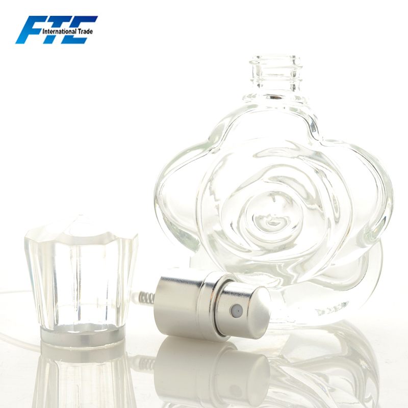 20ml Rose flower shape glass empty perfume bottle with squeeze pump