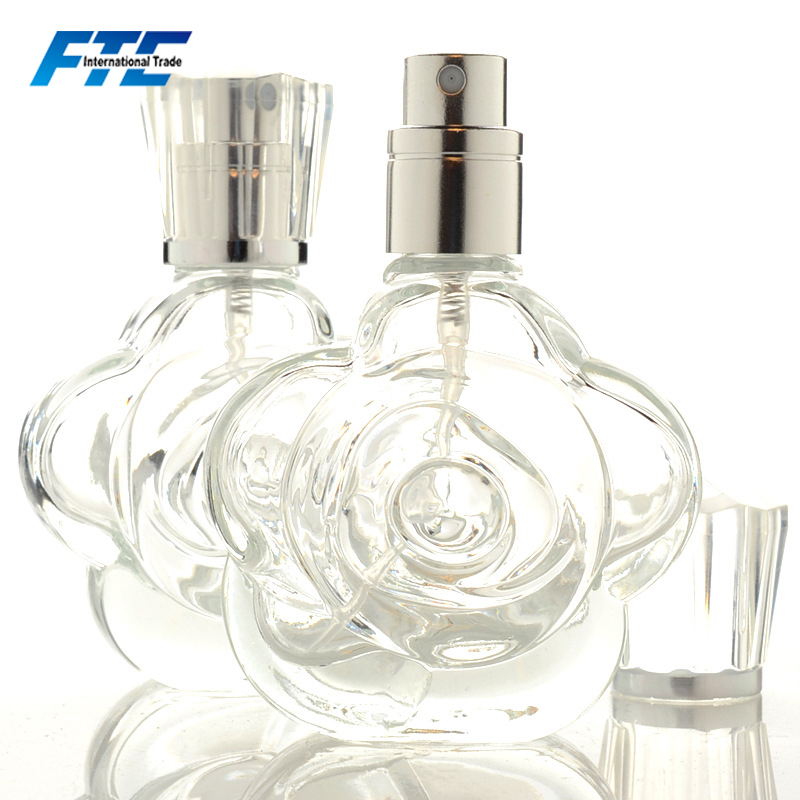 20ml Rose flower shape glass empty perfume bottle with squeeze pump