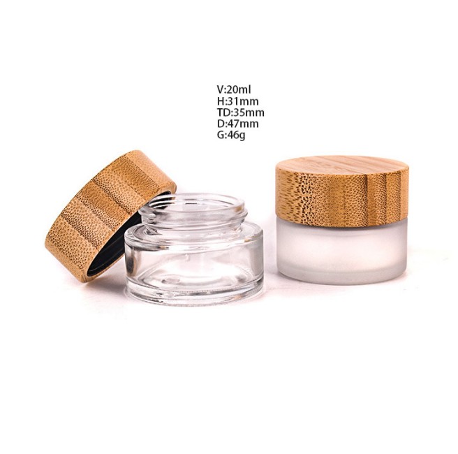 20ml clear frosted glass cream jar with bamboo lid