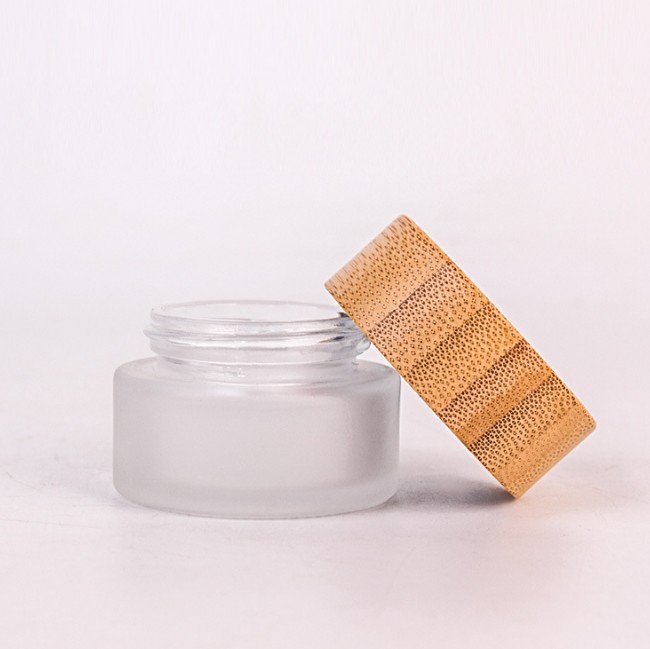 20ml clear frosted glass cream jar with bamboo lid