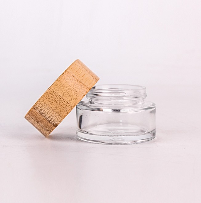 20ml clear frosted glass cream jar with bamboo lid