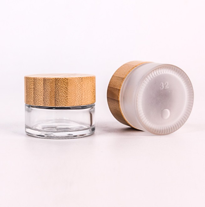 20ml clear frosted glass cream jar with bamboo lid