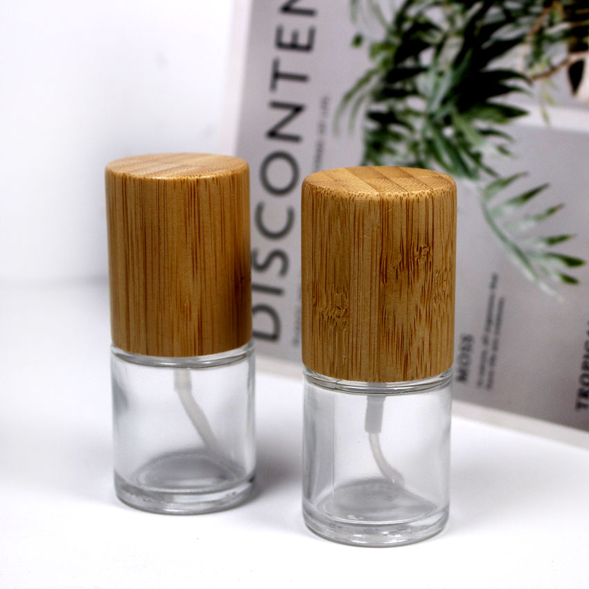 20ml clear glass bamboo cover spray bottle cosmetic skin care cream lotion packaging container with customizable label