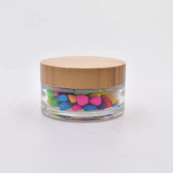 20ml clear round face eye cream glass jar cosmetic packaging jars lotion containers bottles with screw cap bamboo wooden lids