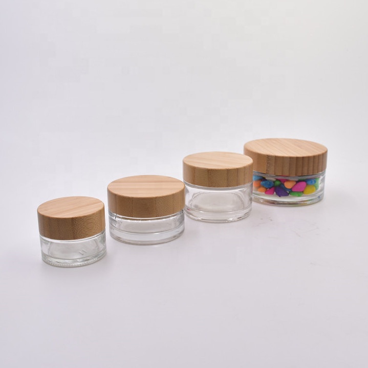 20ml clear round face eye cream glass jar cosmetic packaging jars lotion containers bottles with screw cap bamboo wooden lids
