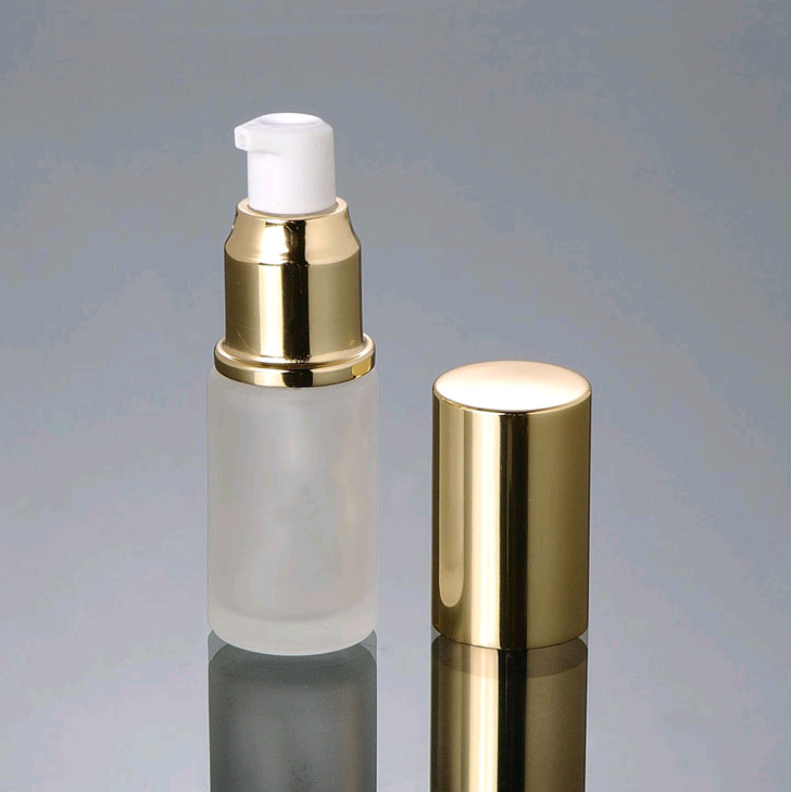 20ml cosmetic frosted glass lotion bottle with gold pump