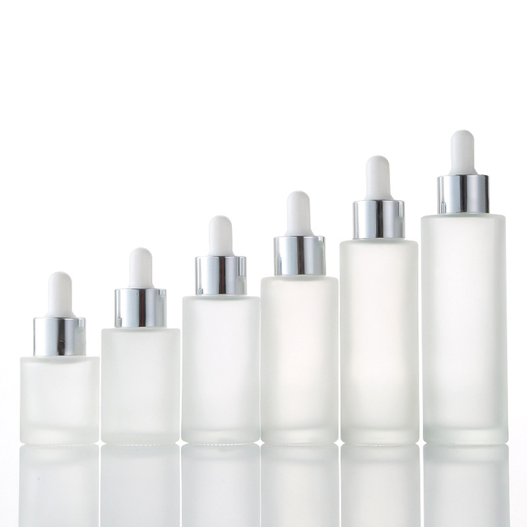 20ml frosted clear flat shoulder cylinder glass dropper bottle for serum essential oil