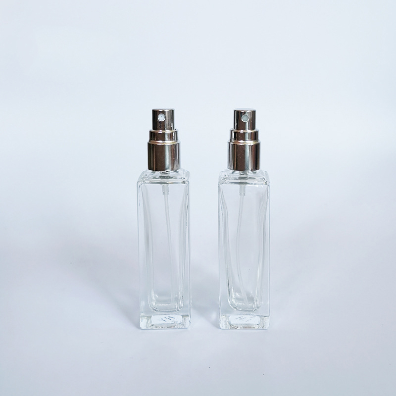 20ml low MOQ portable travel cosmetic glass bottle color cap transparent spray square perfume bottle