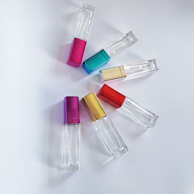 20ml low MOQ portable travel cosmetic glass bottle color cap transparent spray square perfume bottle