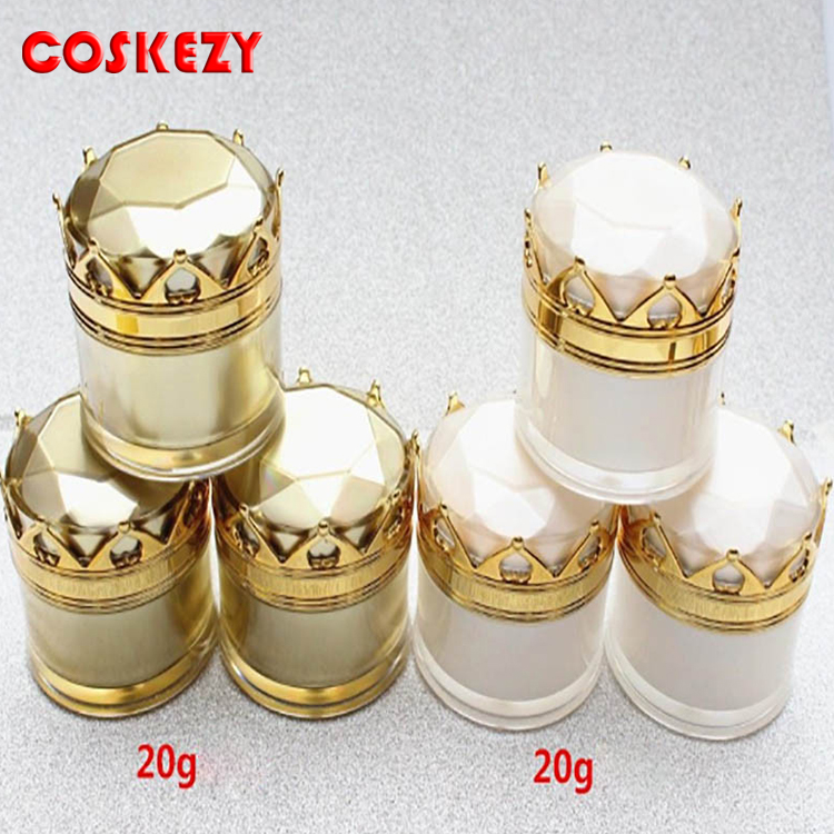 20ml pearl white crown shape acrylic jar,luxury 20g gold plastic cosmetic jar for eye cream, essence gel night cream packing