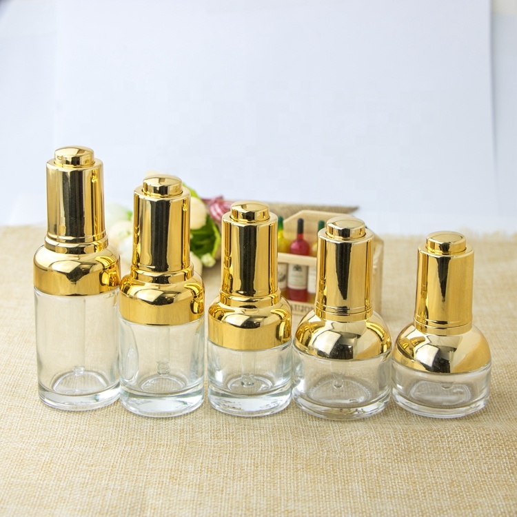 20ml30ml 50ml luxury flat round shoulder transparent empty serum mould glass dropper bottle essential oil bottles