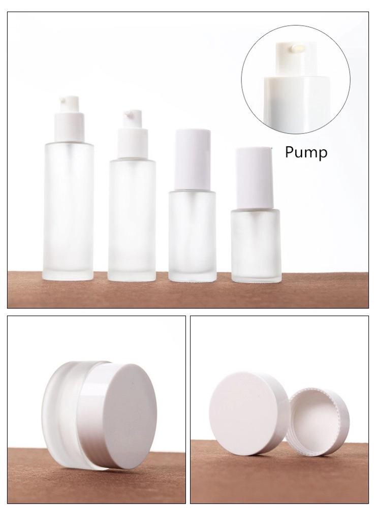 20ml30ml40ml20g30g50g peal white spray/pump frosted cosmetics glass bottle packing set 60ml80ml100ml120ml