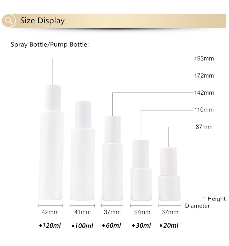20ml30ml40ml20g30g50g spray/pump White porcelain cosmetics glass bottle packing set 60ml80ml100ml120ml