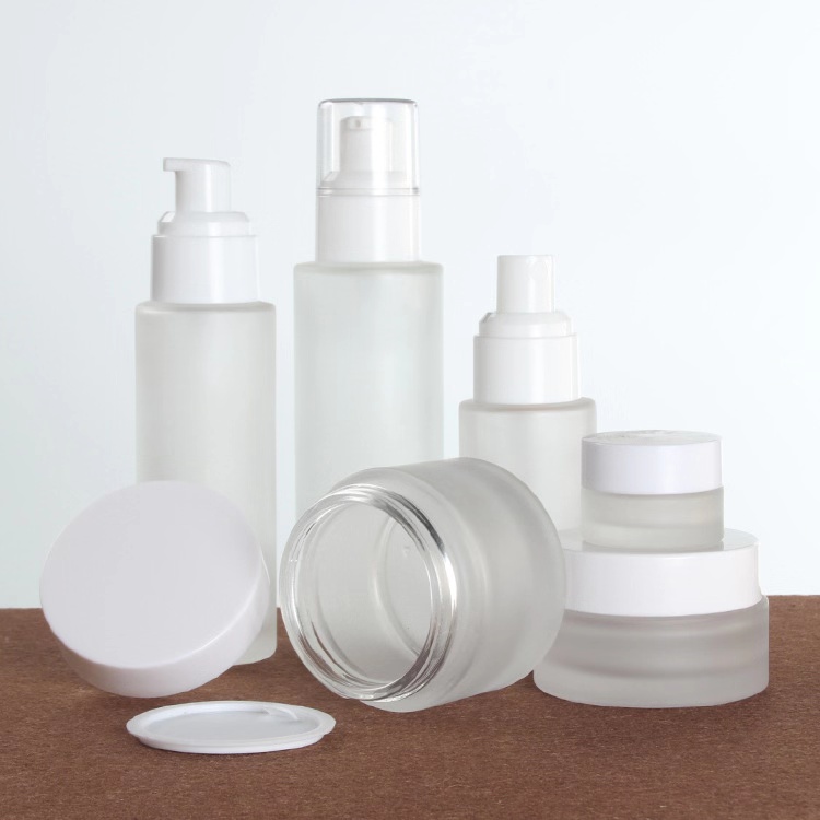 20ml30ml40ml60ml80ml100ml120ml Frosted cosmetics glass bottle set with white pump