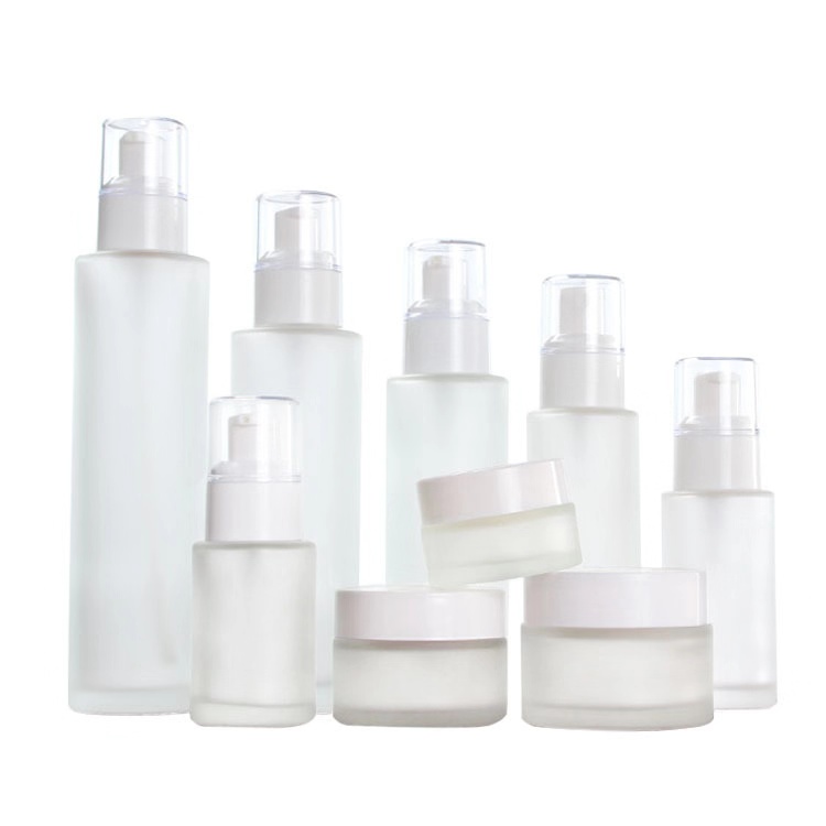 20ml30ml40ml60ml80ml100ml120ml Frosted cosmetics glass bottle set with white pump