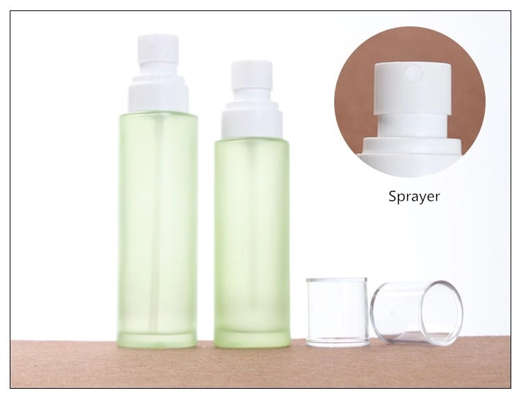 20ml30ml40ml60ml80ml100ml120ml Frosted/spray/pump green traveling cosmetics glass bottle set