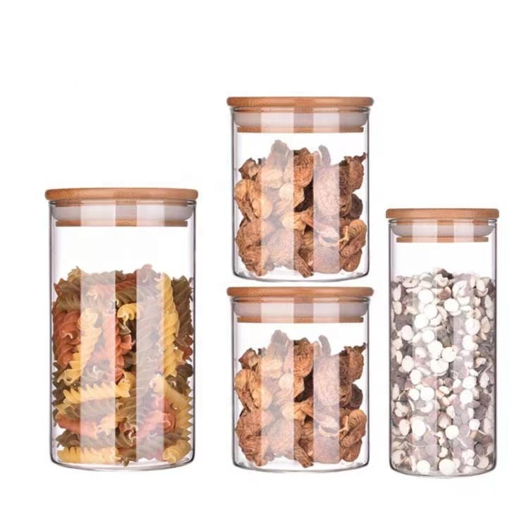20oz 40oz 70oz High Borosilicate Glass Jars With Airtight BambooWooden Lid Elegant Glass Jar with bamboo Lid Seals