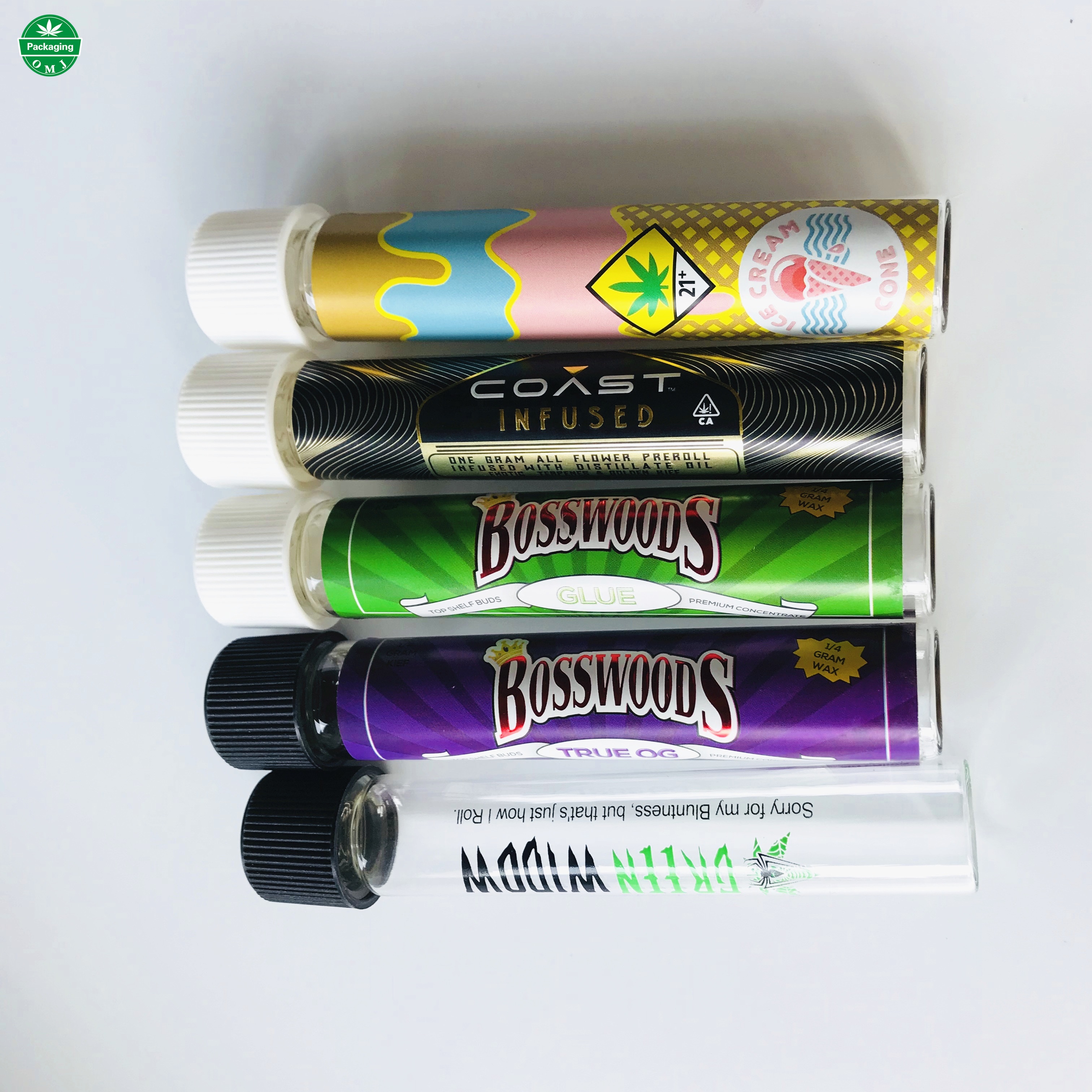 20x120mm Child Resistant Glass Tube with Custom Logo for Packaging