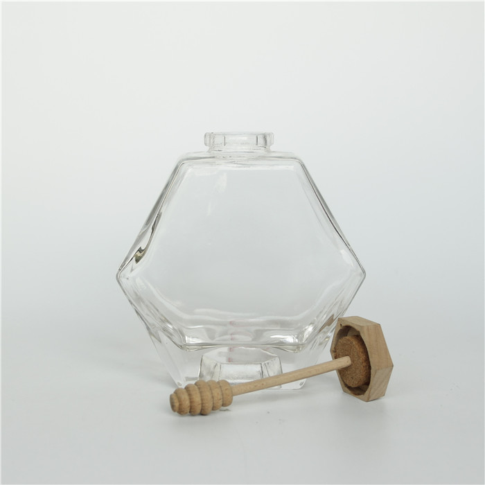 220ML 380ML Glass Honey Bottle Hexagonal Jar Glass for With Wooden Lid
