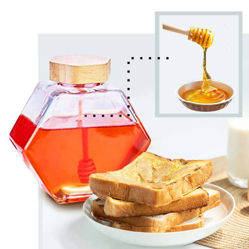 220ML/380ML Hexagonal Glass Honey Bottle with Wooden Stirring Rod Honey Packaging Bottle