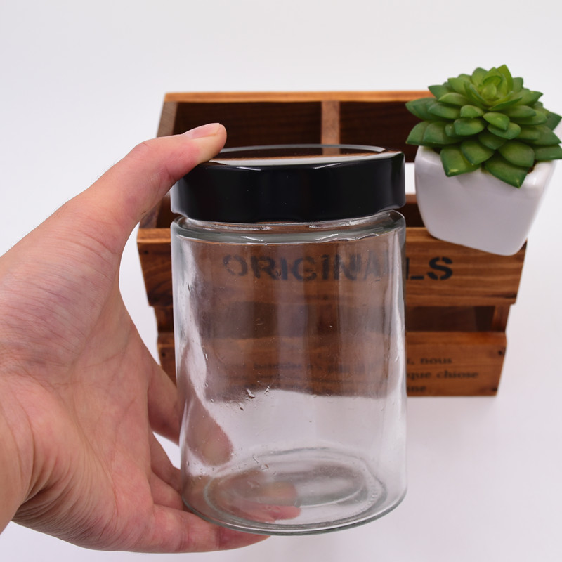 220ML clear round Store jam grain chili sauce dried fruit with high black lid customize the color of the sauce glass JAR