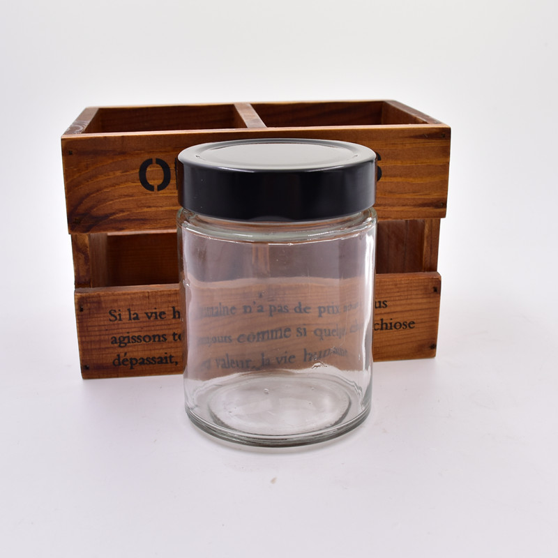 220ML clear round Store jam grain chili sauce dried fruit with high black lid customize the color of the sauce glass JAR