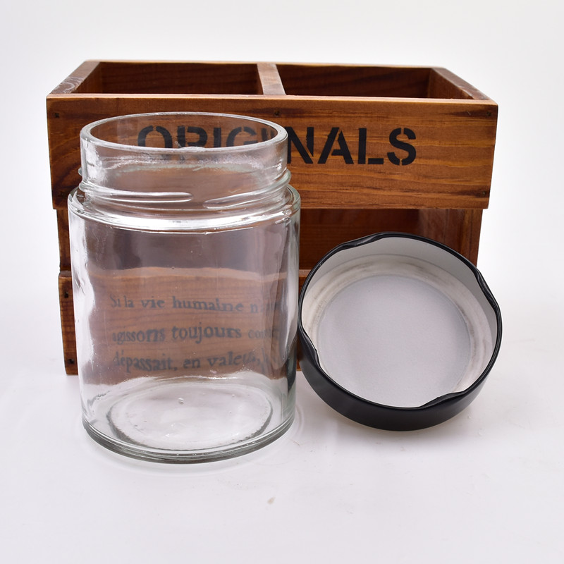 220ML clear round Store jam grain chili sauce dried fruit with high black lid customize the color of the sauce glass JAR