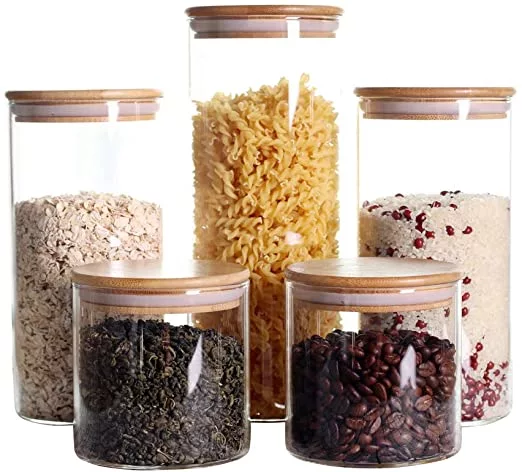 220ml 270ml 310ml 450ml 400ml 450ml 550ml 600ml 800ml 1000ml 1400ml Bamboo Glass Food Storage Container with Bamboo Jar Lid