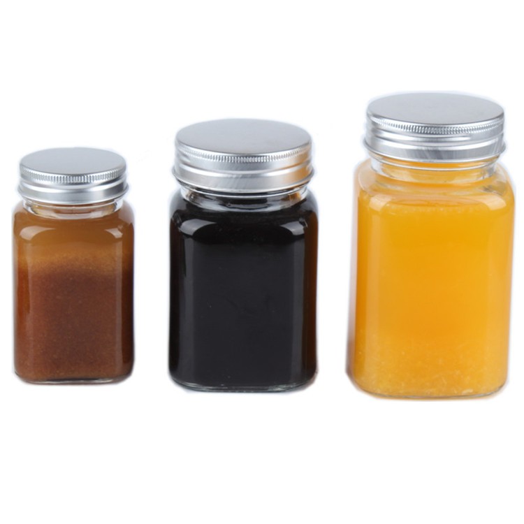 220ml 300ml square clear glass jar for jam and pickle with metal lid