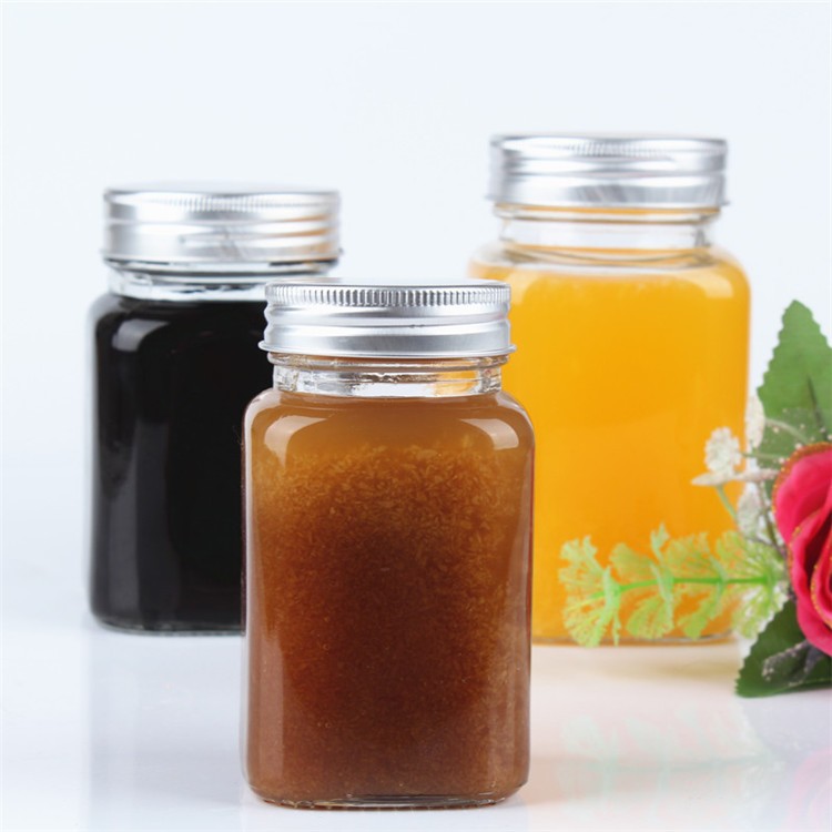 220ml 300ml square clear glass jar for jam and pickle with metal lid