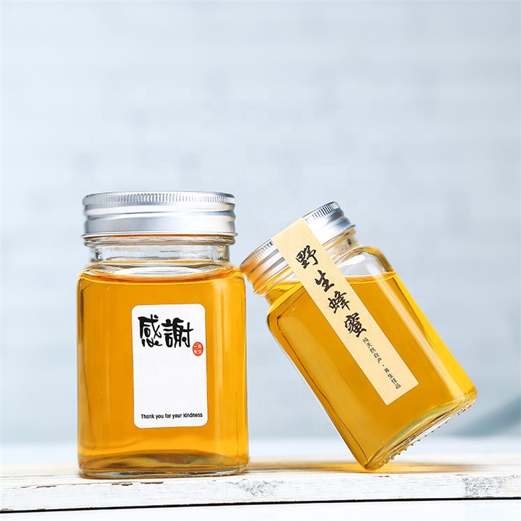 220ml 300ml square clear glass jar for jam and pickle with metal lid