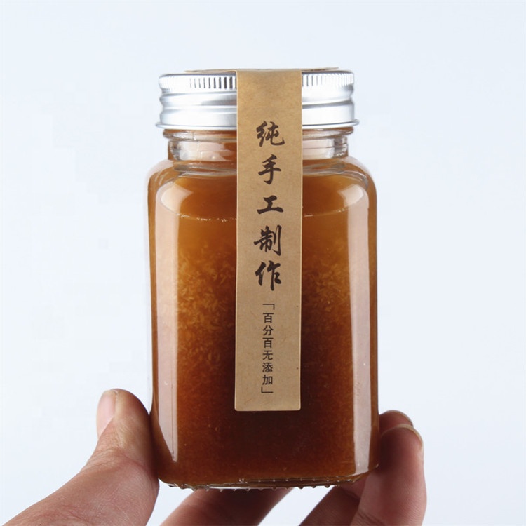 220ml 300ml square clear glass jar for jam and pickle with metal lid