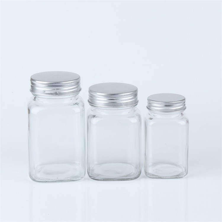 220ml 300ml square clear glass jar for jam and pickle with metal lid