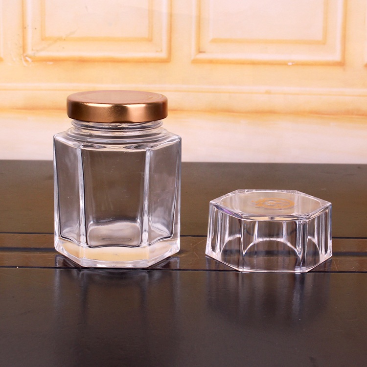 220ml 310ml 490ml Unique hexagon food storage honey empty glass jars