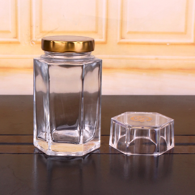 220ml 310ml 490ml Unique hexagon food storage honey empty glass jars