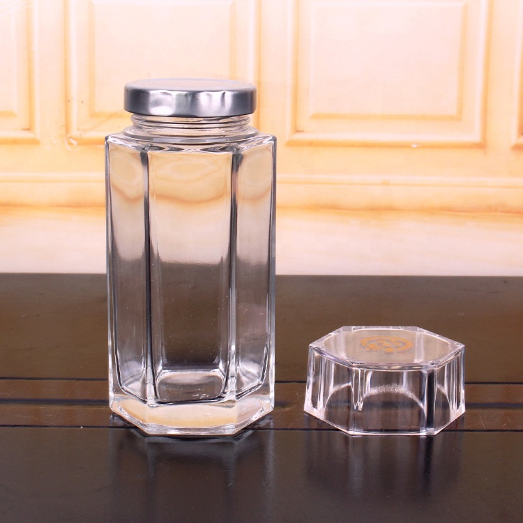 220ml 310ml 490ml Unique hexagon food storage honey empty glass jars